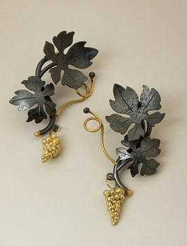 Suzan Rezac oxidized silver 18K gold grape earrings