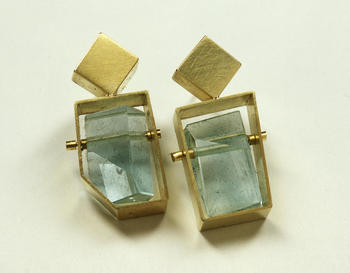 Suzan Rezac, earrings, aquamarines, 18K green gold