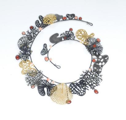 Suzan Rezac. Jewelry. Necklace. Coral, oxidized silver, gold leaf