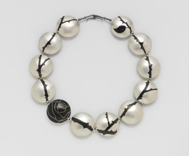 Suzan Rezac. Jewelry. Inlay. "A Dozen Roses" . Reversible necklace. Brass, shakudo, 18K gold, shibuichi, silver.